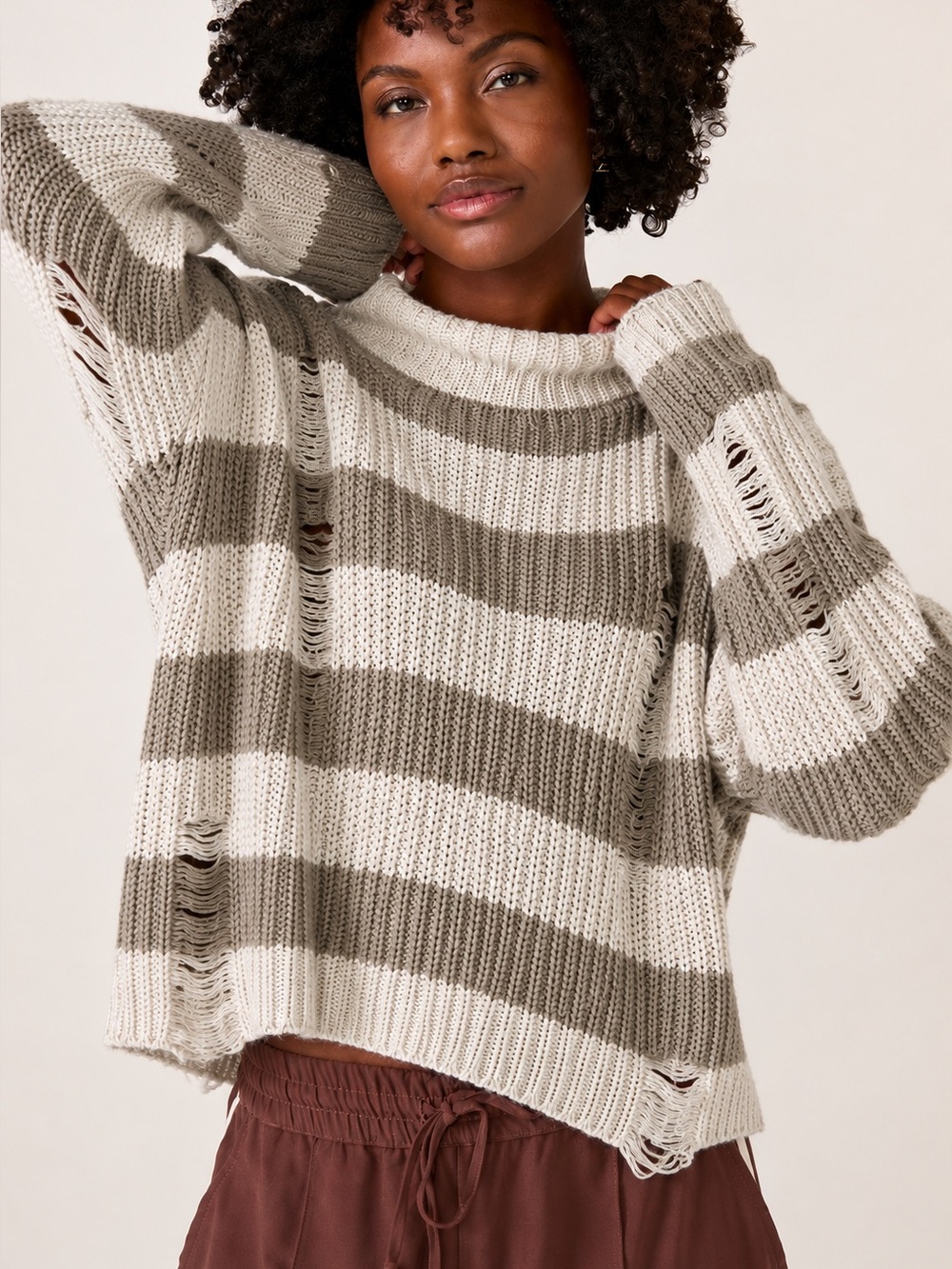 Evereve Roan + Ryan Distressed Striped Knit Sweater